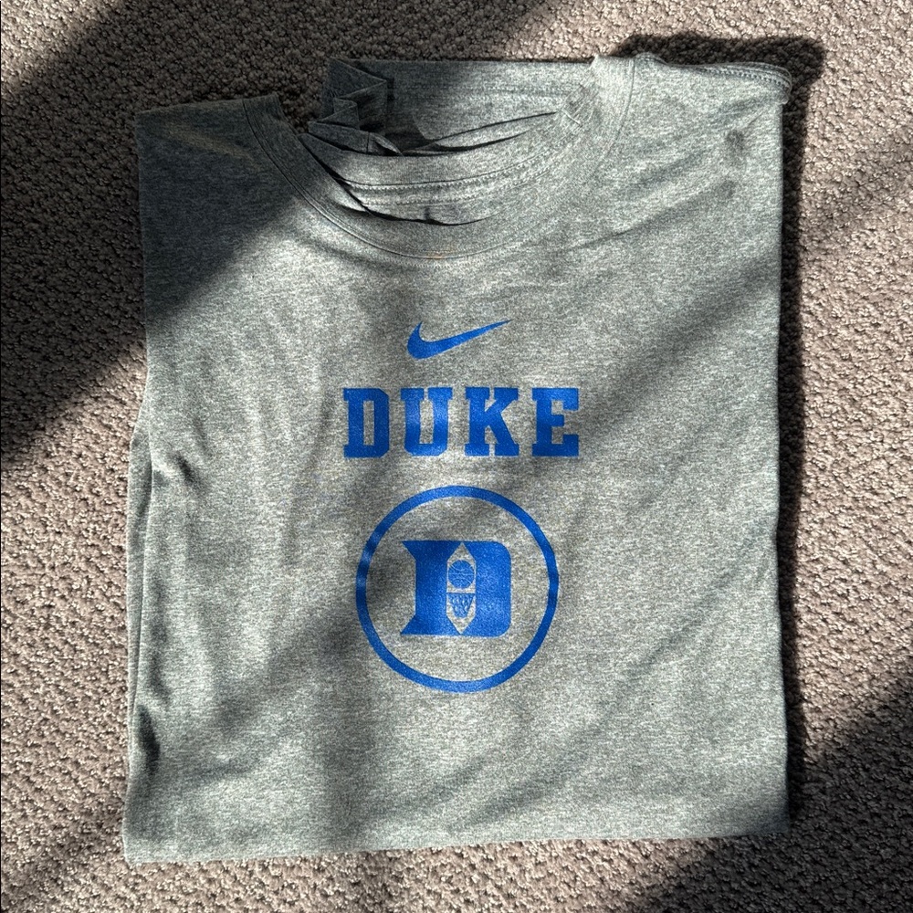 Team Issued Nike Gray Dri-Fit T-Shirt with Blue Duke Basketball Logo